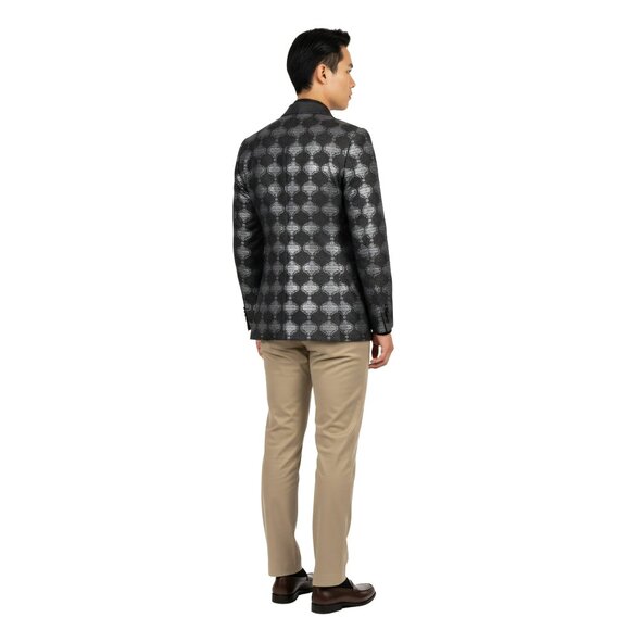 Empire™ Metallic Charcoal Geometric Shawl Lapel Hybrid Fit Blazer, Charcoal - Picture 4 of 5